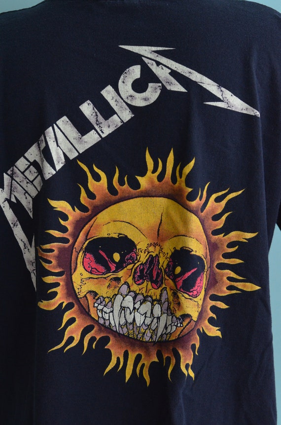 Vintage Metallica Flaming Skull e Sun Band Tee Abbigliamento Abbigliamento genere neutro per adulti Top e magliette T-shirt T-shirt con disegni Pushhead 