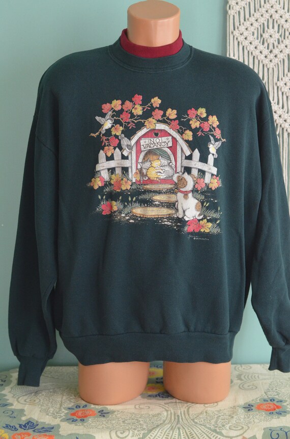 Vintage 90s Sweatshirt Kawaii Cute Kittens in the… - image 2