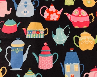 POLYCOTTON TEA POTS /& CUPS PATTERN FABRIC MATERIAL CRAFTS
