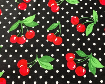 Cherry Cherries /& Dots 100/% Cotton Fabric By The Yard Half Yard or Fat Quarter