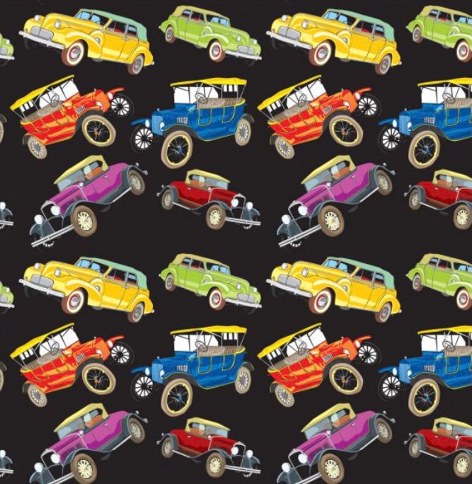 Colorful Antique Cars themed Fabric....1/2 yard of a Popular | Etsy