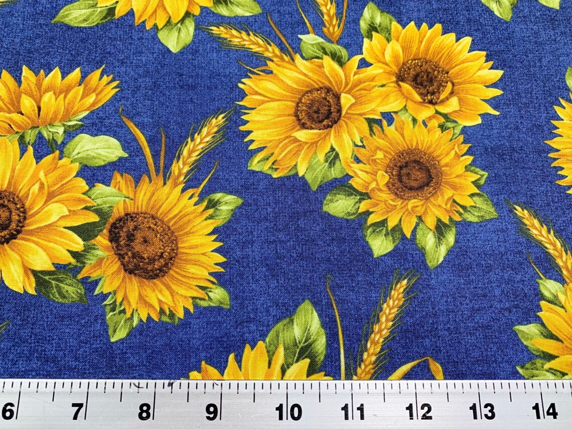Blue Sunflowers Fabric.....1/2 yard of a 44 Wide Etsy