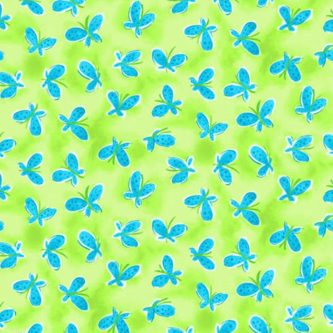 Sweet Lime Green and Blue Butterfly Fabric....1/2 yard of a Etsy