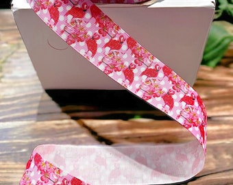 GROSGRAIN RIBBON Flamingos……1.5” Wide 5 yards Not Wired.  Perfect for Hair Bows, Crafts, Binding, etc…*Inventory Reduction Sale*