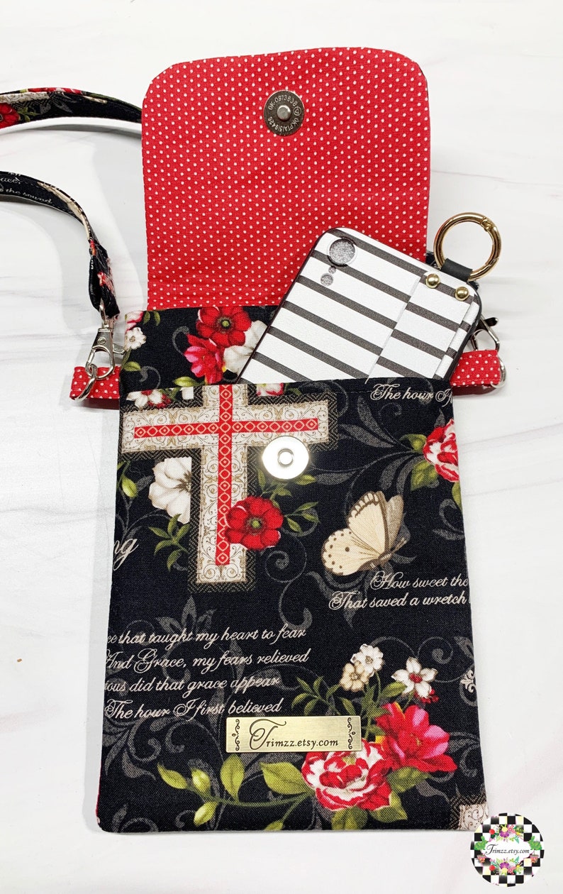 Amazing Grace themed Fabric Cell Phone ShoulderCrossbody Bag with roomy Outside Pocket Perfect Gift Idea