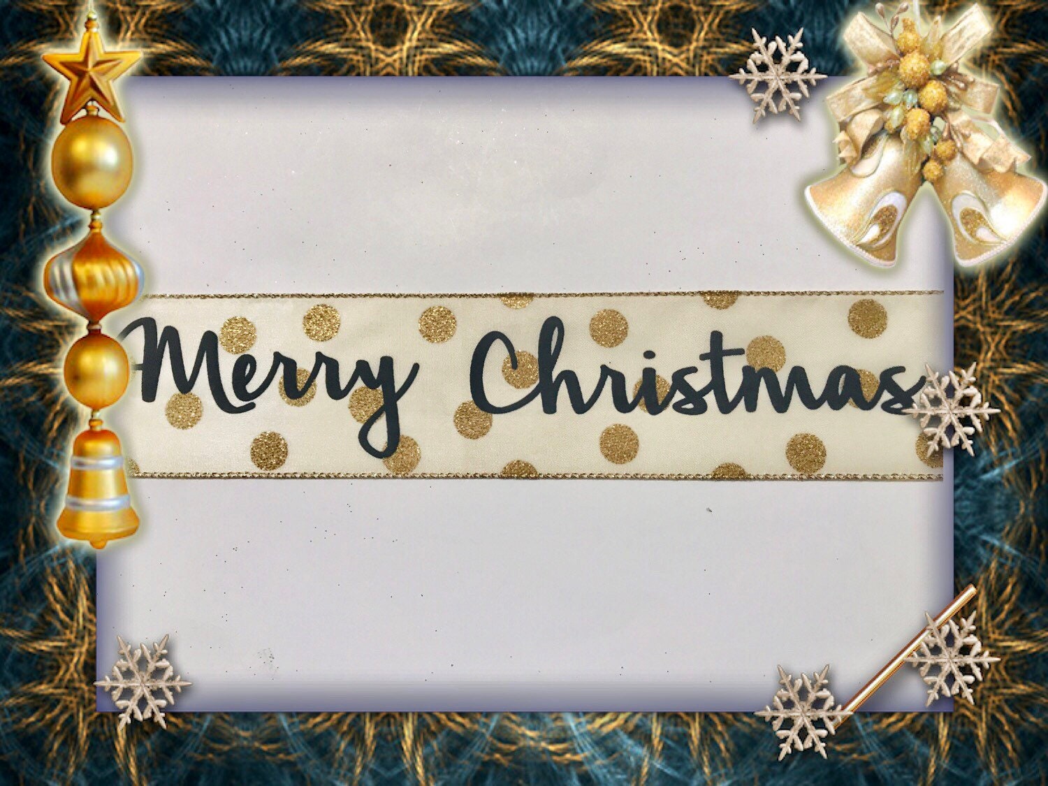 5 Yards Christmas Happy Holidays Mail Letter Reindeer Ivory Blue Wired Ribbon 2