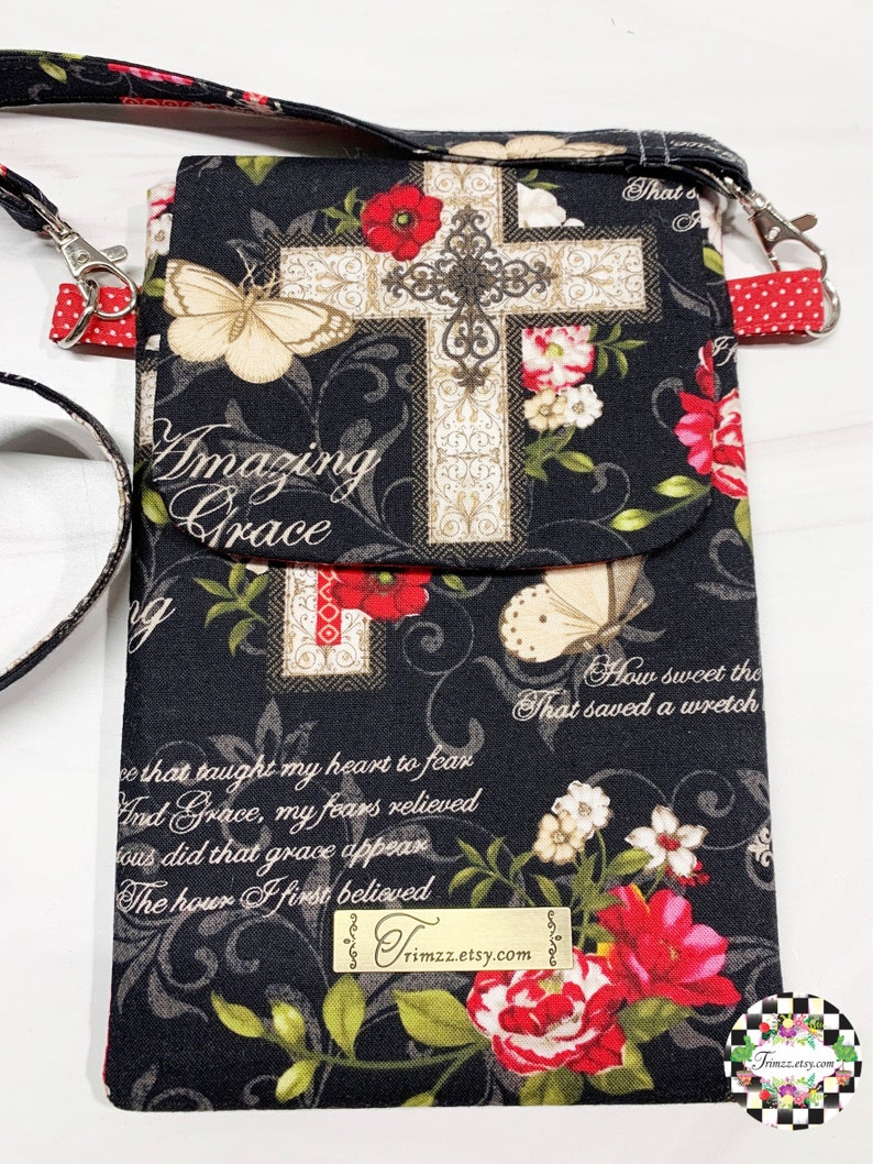 Amazing Grace themed Fabric Cell Phone ShoulderCrossbody Bag with roomy Outside Pocket Perfect Gift Idea