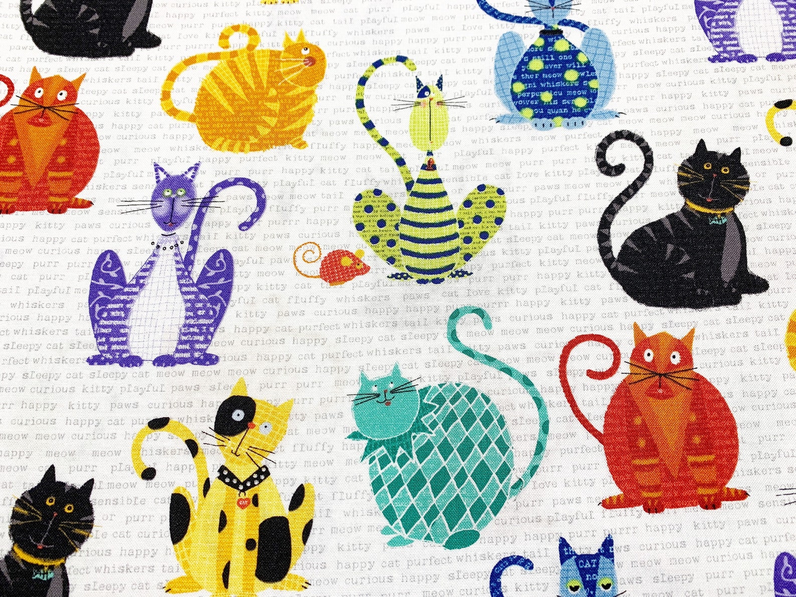 Whimsical Cat Fabric.....1/2 yard of a 44 Wide 100 Cotton Etsy