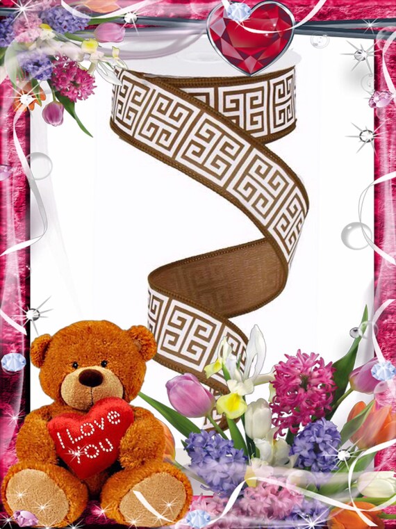 5 yards 7//8/" Gold Greek Key On White Background Woven Grosgrain Ribbon