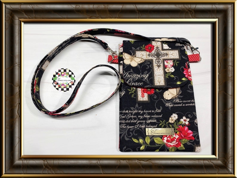Amazing Grace themed Fabric Cell Phone ShoulderCrossbody Bag with roomy Outside Pocket Perfect Gift Idea