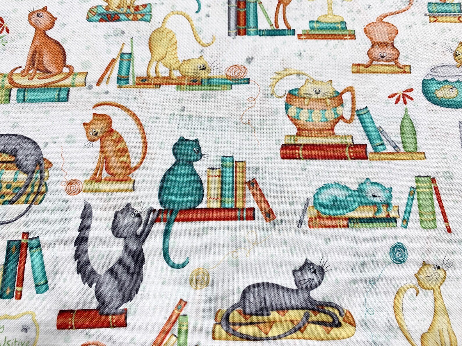 Whimsical Library Cat themed Fabric....1/2 yard of a 44 Wide Etsy