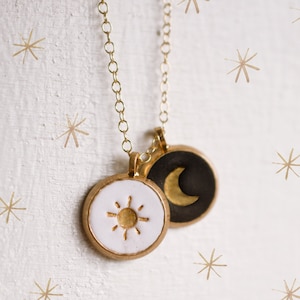 Sun and moon necklace, astrology pendant, Celestial Jewelry ,bridesmaid gift, gold moon necklace, crescent necklace, circle pendant, dainty image 2