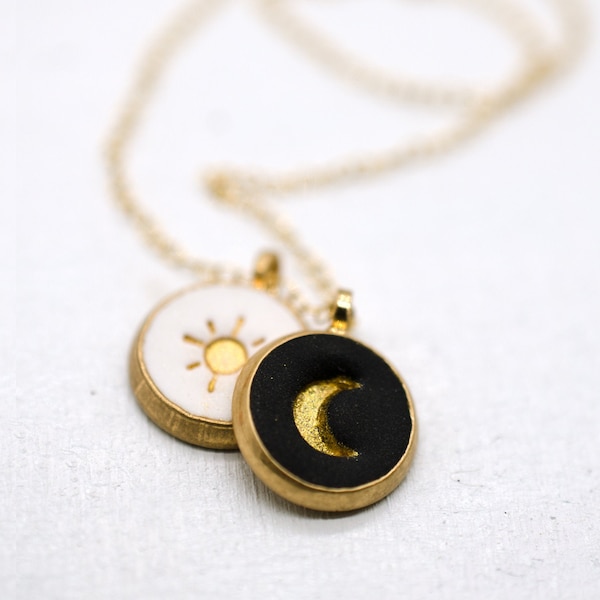 Sun and moon necklace, astrology pendant, Celestial Jewelry ,bridesmaid gift, gold moon necklace, crescent necklace, circle pendant, dainty