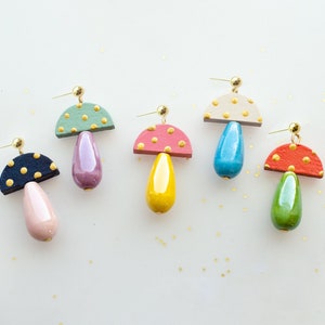 Mushroom beaded statement earrings, mix and match earrings, spring earrings, mushroom jewelry, statement jewelry, fairy jewelry,