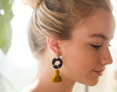Ink blot Tassel Earrings, gift for her, bold earrings, statement earrings, boho jewelry, colorful earrings, bridesmaid gift, fall jewelry