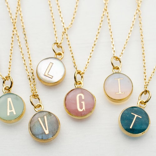 Round Initial Necklace Personalized 