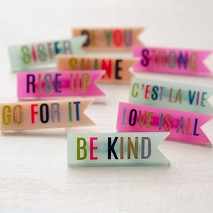 Custom name or word Pin, colorful pin, be kind pin, brooch, inspirational pin, colorful accessory image 1