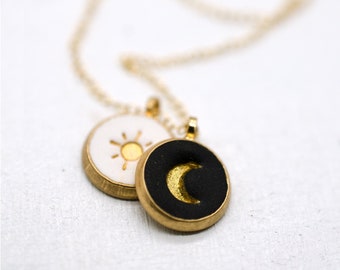 Sun and moon necklace, astrology pendant, Celestial Jewelry ,bridesmaid gift, gold moon necklace, crescent necklace, circle pendant, dainty