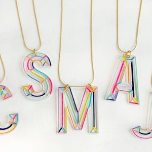 Rainbow Initial necklace, monogram jewelry, acrylic necklace, gift for her, bridesmaids gift, mother's day gift