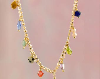 Colorful Charm Necklace with Pearl, Danity Chain Necklace with charms