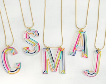 Rainbow Initial necklace, monogram jewelry, acrylic necklace, gift for her, bridesmaids gift, mother's day gift