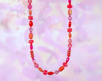 Pink & Red Beaded Necklace | Colorful Statement Necklace | Valentine's Day Necklace