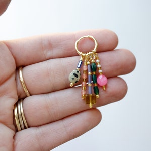 Colorful dangle earrings, Beaded charm earrings, Colorful hoop earrings, maximalism, dangle huggie hoops, statement earrings, bright hoops image 5