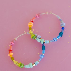 Rainbow Beaded Hoops, Anniversary Gift, Gift for Her, Gold Filled ...