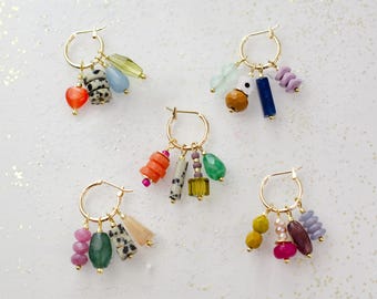 Custom Charm Earrings, Mix and Match colorful charm earrings, beaded dangle earrings, huggie charm earrings, multi charm earrings,