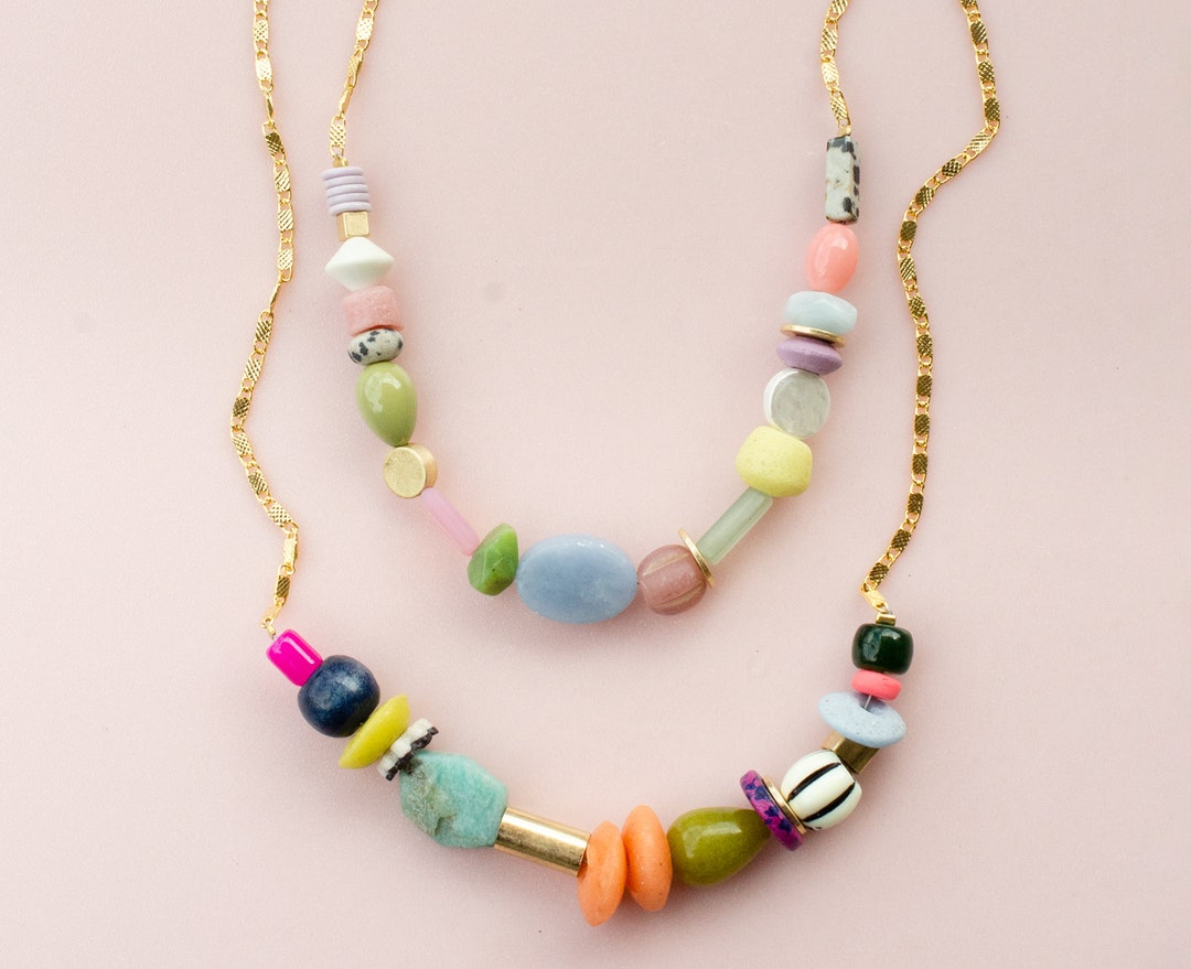 Beaded Statement Necklace Colorful Beaded Necklace Beaded - Etsy