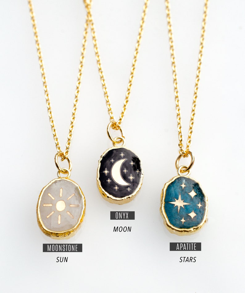 Celestial Necklace, Astrology Necklace, Dainty Gemstone, Gold Star Necklace, Moon Pendant, Galaxy Jewelry, Zodiac Necklace, Sun Necklace, image 2
