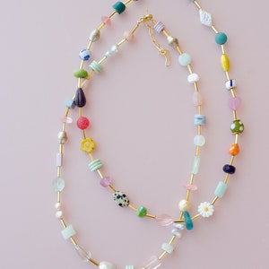 Colorful beaded friendship necklace, flower necklace, multicolored necklace, choker necklace, layering necklace, semiprecious bead necklace image 4