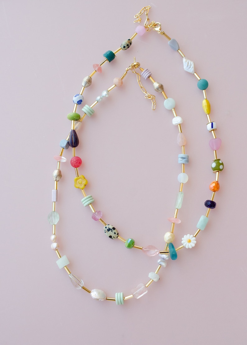 Colorful beaded friendship necklace, flower necklace, multicolored necklace, choker necklace, layering necklace, semiprecious bead necklace image 4