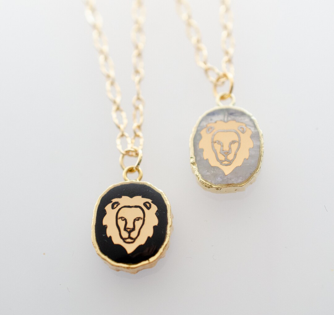 Lion Necklace, Leo Astrology Pendant, Celestial Gemstone Pendant