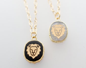 Lion Necklace, leo astrology pendant, celestial gemstone pendant, Moonstone pendant, Astrology necklace, birthstone pendant, Lion pendant,