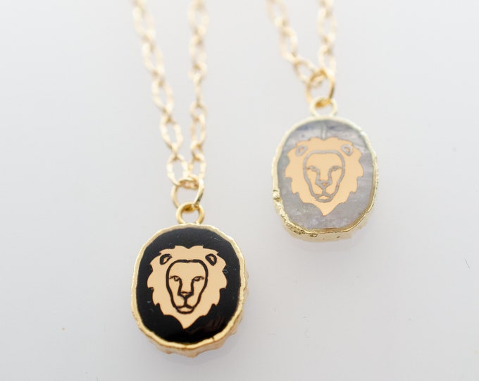 Lion Necklace, leo astrology pendant, celestial gemstone pendant, Moonstone pendant, Astrology necklace, birthstone pendant, Lion pendant,