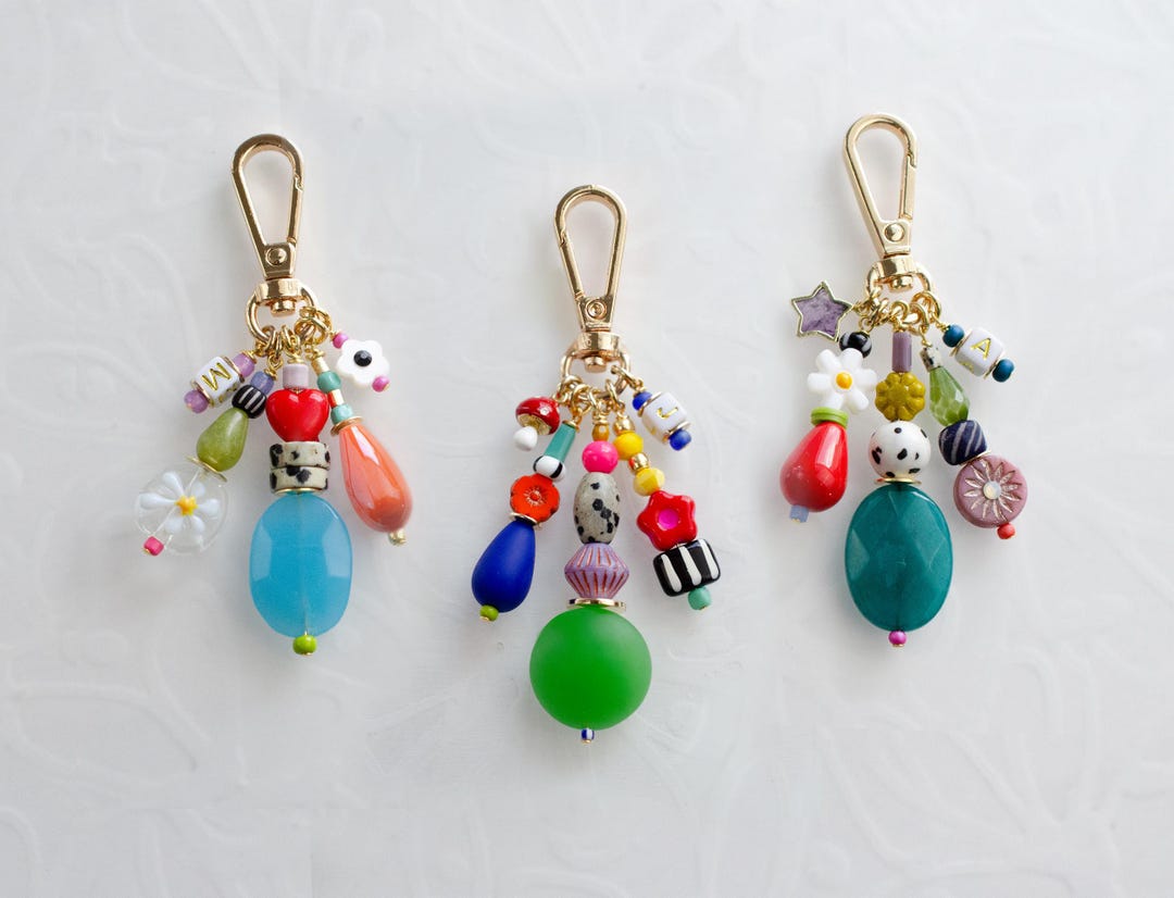 Personalized Beaded Keychain, Colorful Bag Charm, Initial Charm ...