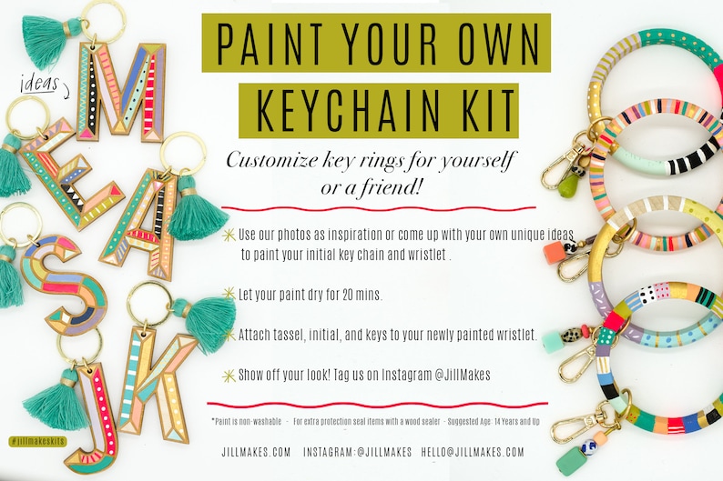 DIY Keychain Painting Kit, Craft kit, DIY kit, jewelry kit, bachelorette party craft, diy jewelry, gift for her, party kit, Keychain Kit image 5
