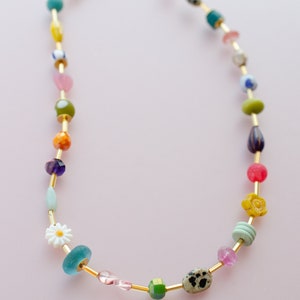 Colorful beaded friendship necklace, flower necklace, multicolored necklace, choker necklace, layering necklace, semiprecious bead necklace image 2