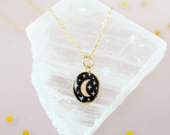 Onyx Moon Necklace, Astrology Necklace, Black Moon Necklace, Constellation Necklace, Crescent Moon Necklace, Celestial Moon Necklace, Moon