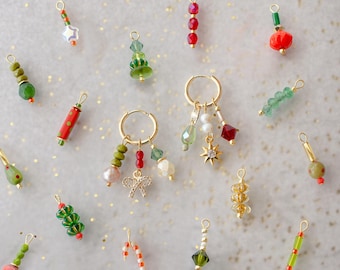 Design your own Christmas Charm Hoops, Custom Christmas Charm Earrings, Holiday Charm Earrings,