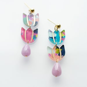 Pendientes de flores de colores llamativos, pendientes de acrílico, abstractos, joyas florales, joyas de mujer, regalo para ella, pendientes pintados a mano,
