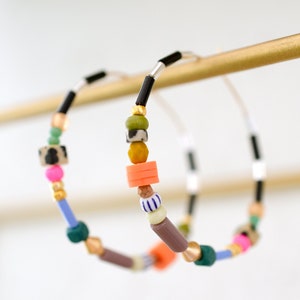 Colorful Beaded hoops, Large hoop earrings, gold filled hoops, statement earrings, seed bead hoops, colorful earrings, gift for friend image 1