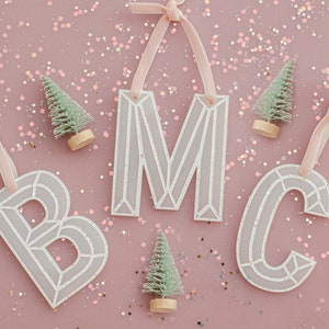 Modern Initial Ornament, Glitter Ornament , Custom Christmas gift, Glitter initial, festive ornament, White and Pink, stocking stuffer