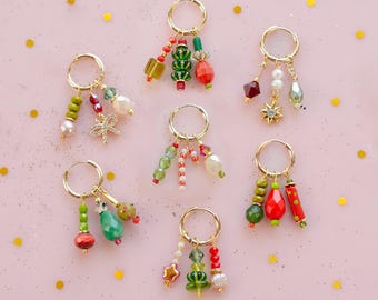 Personalized Holiday Charm Earrings, Mix & Match Christmas Hoops, Custom Holiday Jewelry