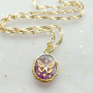 Collar de mariposa de amatista, collar con piedra natal de febrero, collar de piedras preciosas, collar espiritual, regalo de amatista, collar de piedra morada