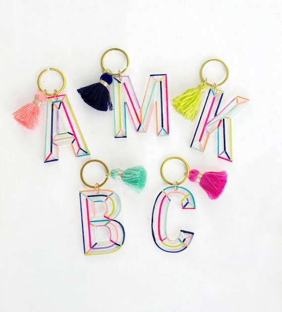 small gift keychain present Initial acrylic keyring with tassel