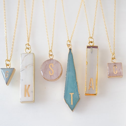 Gemstone Initial Necklace Rose Quartz 