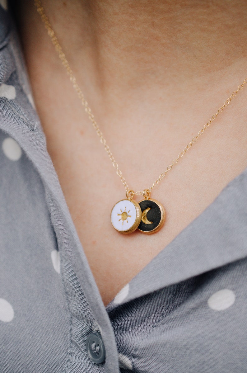 Sun and moon necklace, astrology pendant, Celestial Jewelry ,bridesmaid gift, gold moon necklace, crescent necklace, circle pendant, dainty image 9