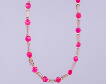 Handmade Hot Pink Beaded Layering Necklace